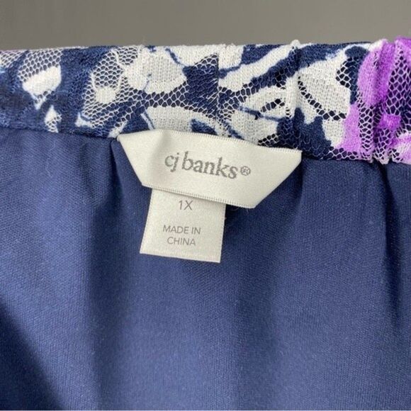 CJ Banks Blue Purple Floral Lace Stretch Lined Midi Skirt 1X Plus Size - Picture 7 of 7